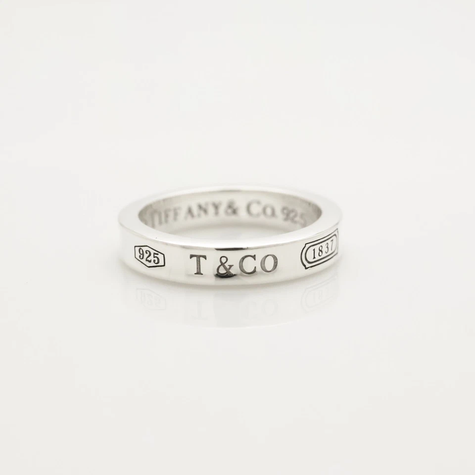 Authentic Tiffany & Co. 1837 Narrow Band Concave Ring size 4.75-5 Silver w/Pouch - Image 3 of 4