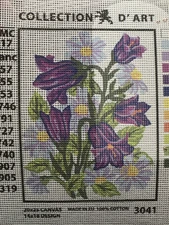 Printed needlepoint tapestry   20x25 Cm  Rto Canvas Only Blue Flowers