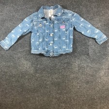 Disney Minnie Mouse Trucker Jacket Kids 6 Denim Bow Print Cotton Long Sleeve