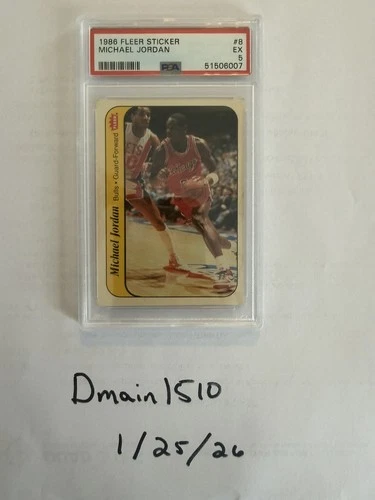 1986 FLEER STICKER #8 MICHAEL JORDAN ROOKIE RC PSA 5