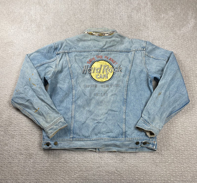 Vintage 90s Lee Hard Rock Cafe Denim Trucker Jean Jacket Mens 42 Save The Planet