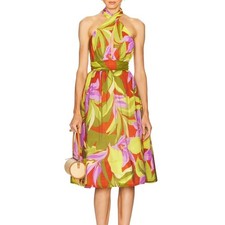 ASTR The Label Kalia Floral Midi Dress Green Rust Purple Print Size M