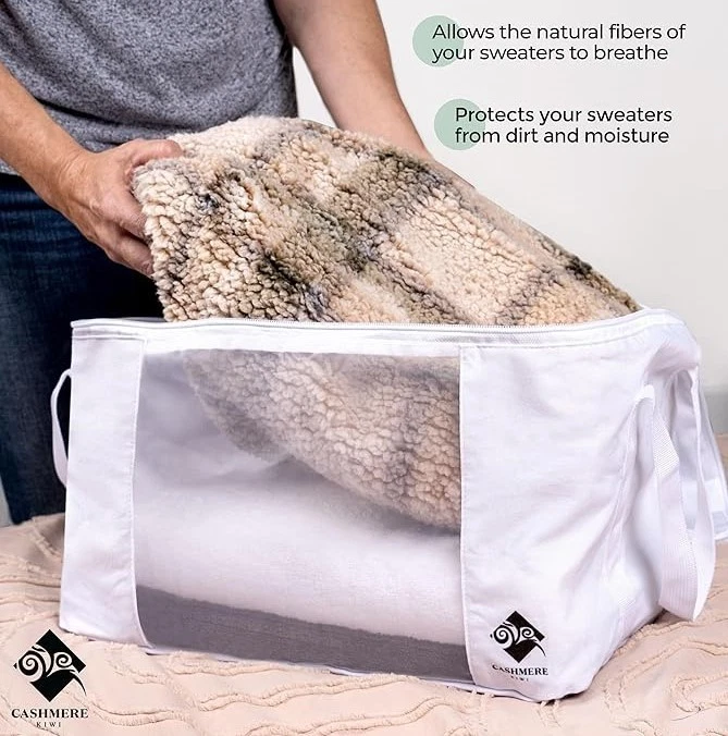 Кашемировая сумка для хранения свитеров киви | с защитой от кедровой моли | дышащая - Изображение 4 из 4
