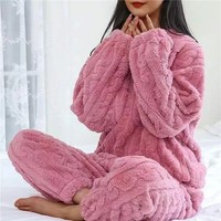Ladies Fleece Pyjamas Winter Warm Womens PJ'S Nightwear Warm Pajamas Set UK