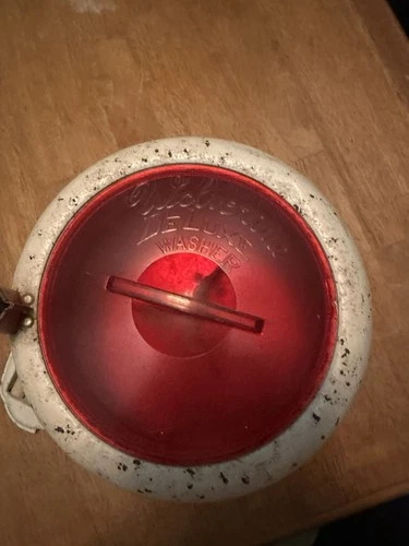 Vintage Wolverine Deluxe Washing Machine Toy Tin Wringer Red White Cranks Work