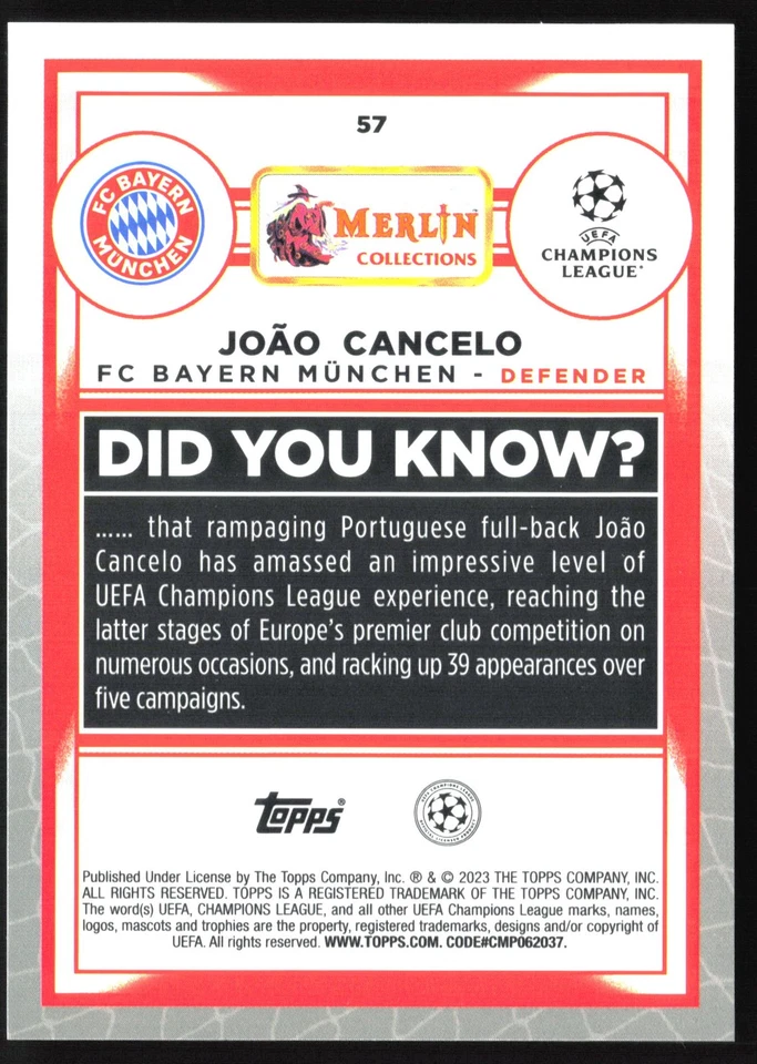 2022-23 Merlin Chrome UEFA Club Competitions #57 João Cancelo Aqua Prism - Image 2 of 2