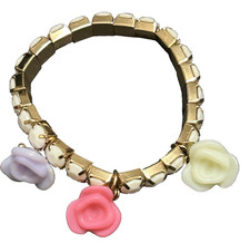 Stella  Dot Bracelet Toddler Sized Stretch Rose Dangle Beads Pink Cream Purple