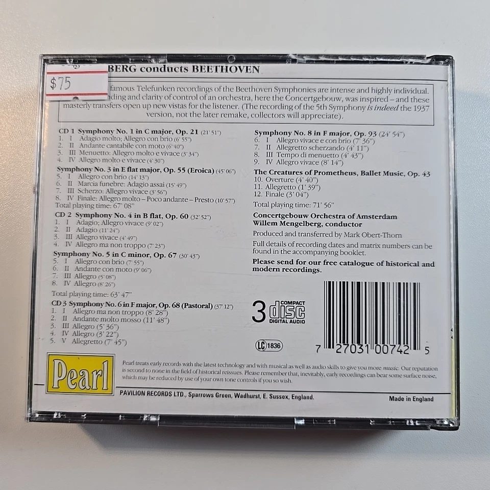 Mengelberg Conducts Beethoven. Symphonies 1, 3-6, 8 (Pearl, 2000) 3CD - Image 2 of 2