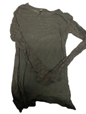 Womens Medium Black Long Sleeve Shirt with Full Lace Back and Lace Sleeves