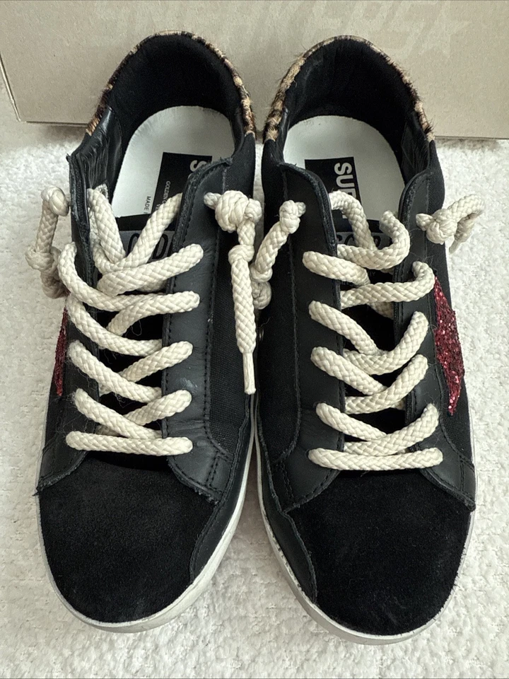 Golden Goose Superstar Sneakers Black Leopard Red Glitter 38 7.5-8 EEUC With Box - Image 2 of 4