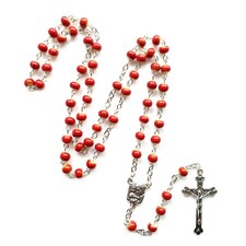 Vintage Ceramic Beads Rosary Necklace Jesus Christ Crucifix for Cross Necklaces