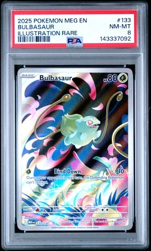 2025 POKEMON MEG EN-MEGA EVOLUTION ILLUSTRATION RARE #133 BULBASAUR PSA 8
