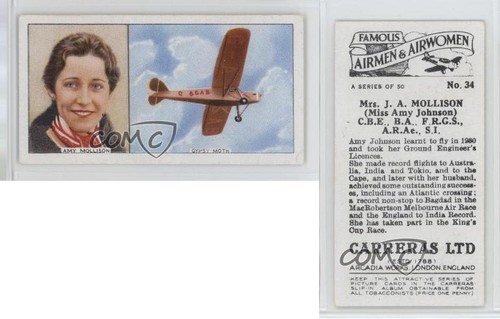 1936 Carreras Famous Airmen & Airwomen Tobacco Amy Johnson #34 10bt - Picture 3 of 3
