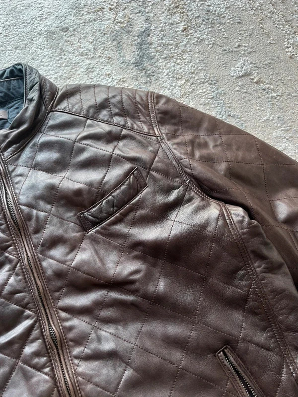 Vintage Massimo Dutti Harrington Men’s Brown Leather Zip Up Reversible Jacket image 4