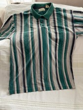 Vintage St Johns Bay Polo Shirt USA Made Large Green Striped 100% Cotton Mens