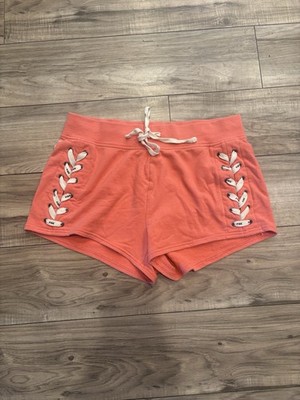 Victoria s Second PINK Y2K 2018 Coral Lace Up LOGO Shorts Sz M RARE HARD TO FIND
