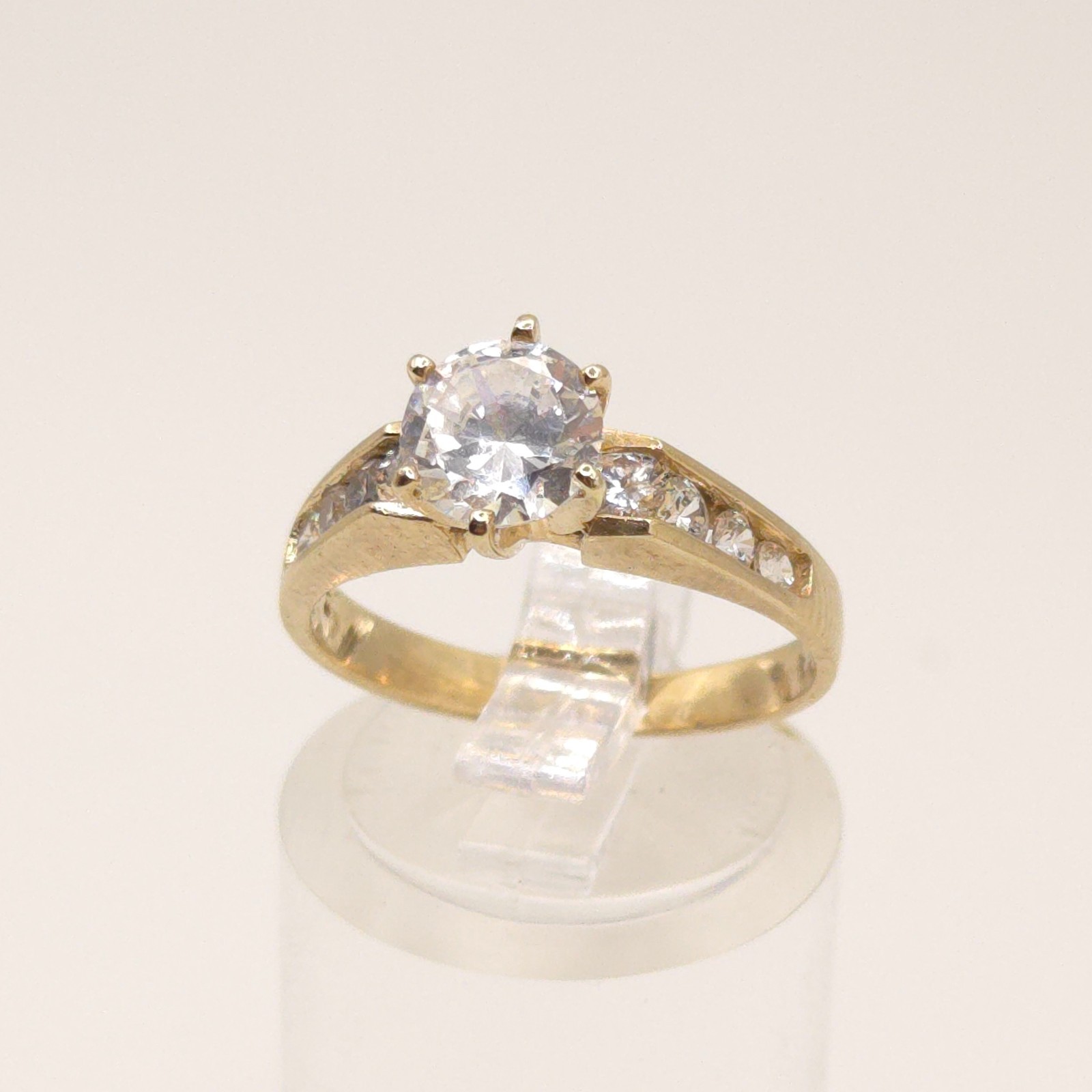 10K Yellow Gold Pavé CZ Solitaire Engagement Ring… - image 1