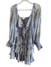 Astr The Label Marietta Blue Floral Tiered Ruffle Mini Dress Smocked Size Large