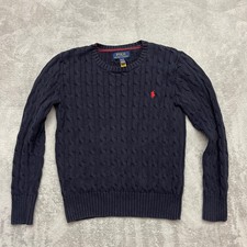 Polo Ralph Lauren Boy s Cable Knit Sweater Navy Size Medium 10-12 Cotton Preppy