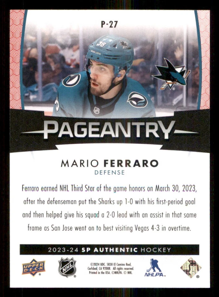 2023-24 SP Authentic Pageantry Red #P27 Mario Ferraro - Image 2 of 2