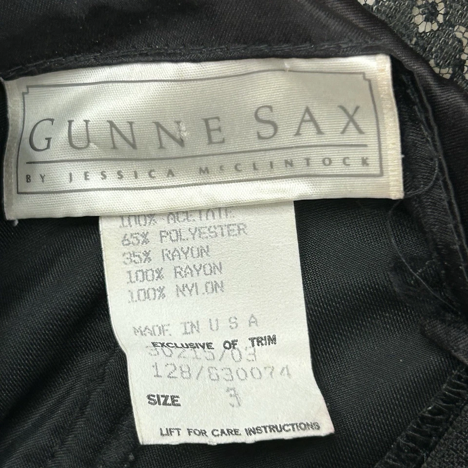 Jessica McClintock Gunne Sax Vintage Junior’s 3 Sin Tirantes Negro Encaje Y2K Formal Foto 4 de 4