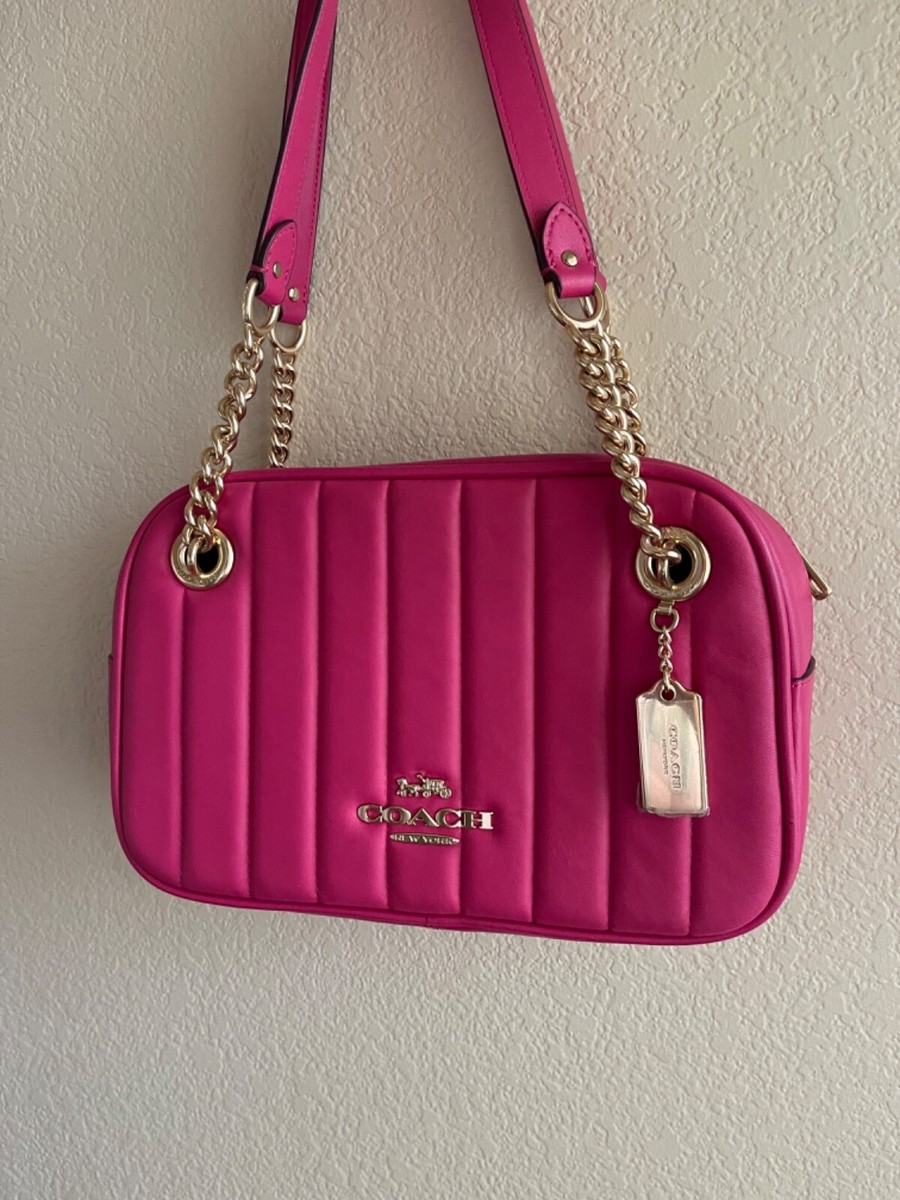 COACH C8151 “ Cammie” Vivid Pink Leather Gold Chain Shoulder Bag