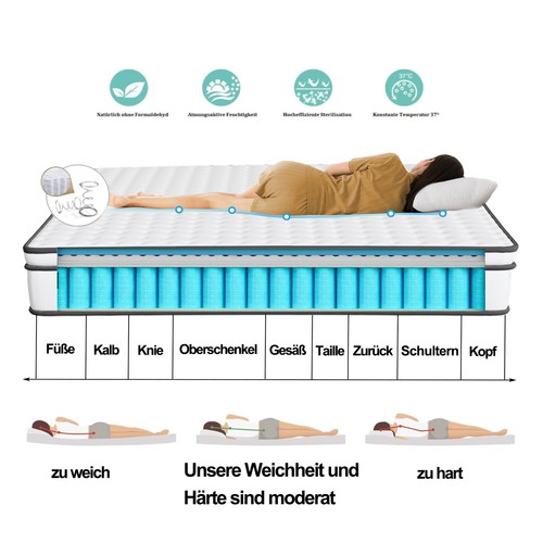 Polsterbett 140x200cm Matratze Doppelbett Bettgestell mit 4 Schubladen LED&USB - Bild 6 von 12