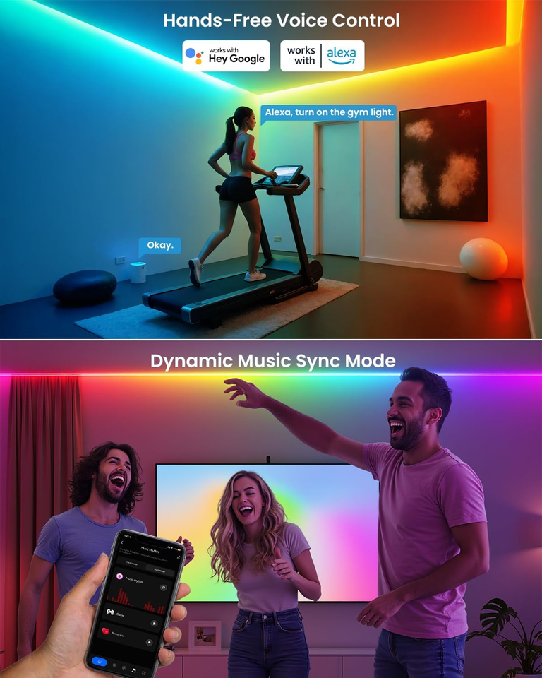 LED Lights for Bedroom 16.4Ft, Smart RGB+IC LED Strip Lights with App