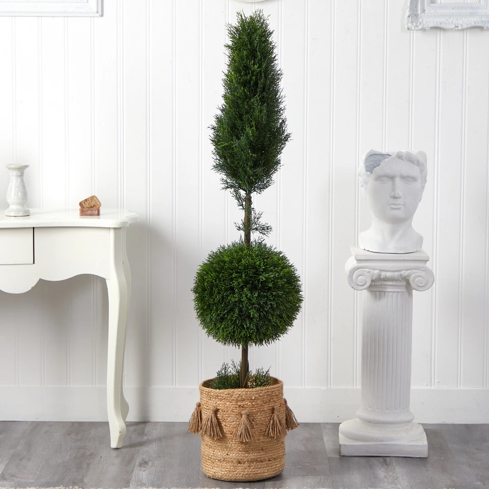 Cedro topiario artificial doble ciprés 5' UV (interior/exterior). Venta al por menor $302 Foto 2 de 4