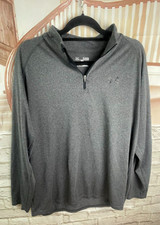 Men's Loose Fit Under Armour Heat Gear 1/4 Zip Long Sleeve Shirt Grey XL/TG/XG