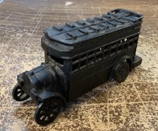 Vintage Cast Iron Double Decker Bus Heavy Metal Black 11  x 5.5"