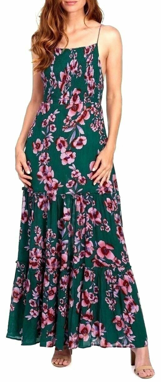 Green Floral Print Maxi Dress 
