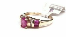 Lady's 14K Yellow Gold Ruby  Diamond Ring - Sz 6 1/2 - 3.1 Grams - .06TCW