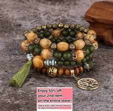 Stack Layering Beads Wrap Bracelet W/ Charms Bohemian Stretch Multi-Color Unisex