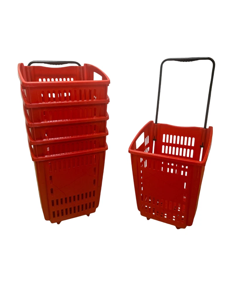 MY SHOPFITTINGS LTD 1 X Plastic Shopping Trolley Basket 52L Red. Easy to use even when fully loaded.