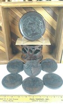 Vintage Africa African Hand Carved Wood Wild Animals Coaster Set Art