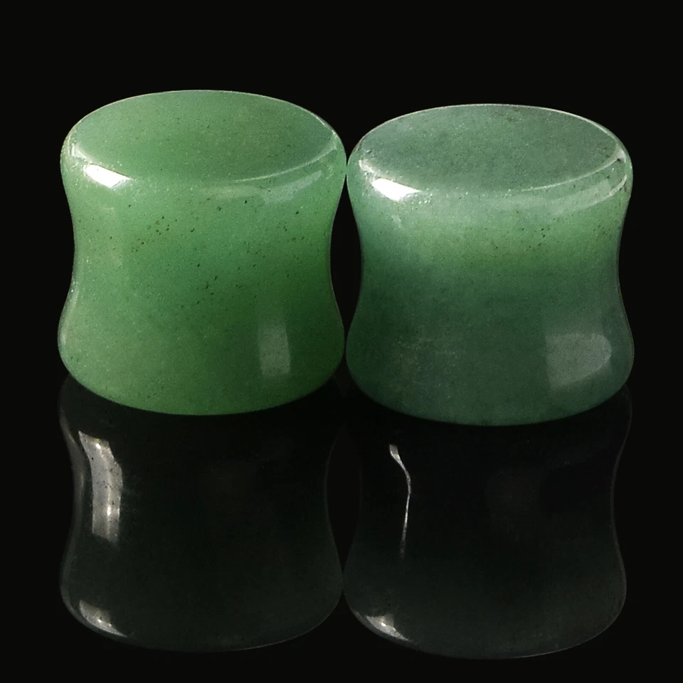 Pair Aventurine Jade Ear Flesh Plugs Organic Stone Ear Gauges Stretching 6-16MM Foto 2 de 4