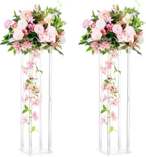 Acrylic Vases Wedding Centerpieces for Tables - 2 Pcs Clear Column Flower Stand,