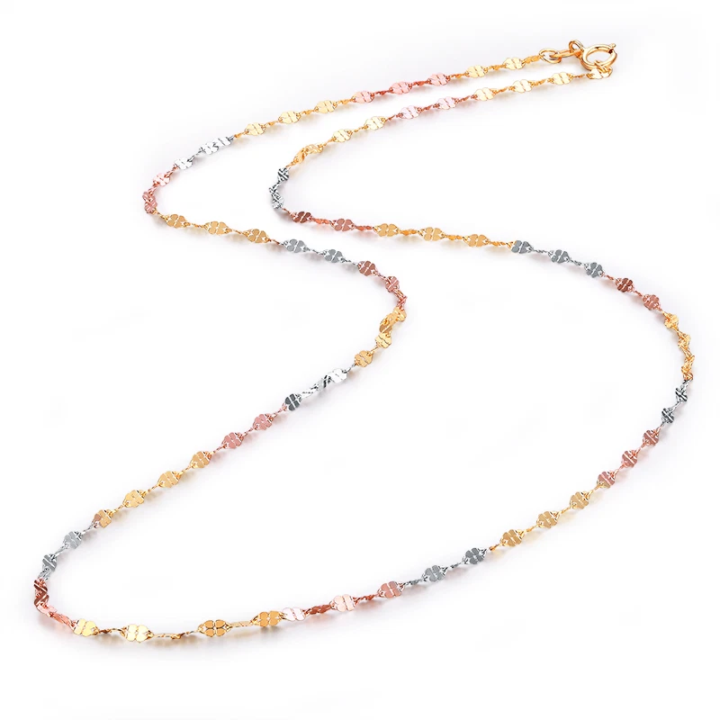 Novo Colar de Ouro Puro 18K Multitom Feminino Lucky Clover Link Chain / 15,7"L - Imagem 4 de 4