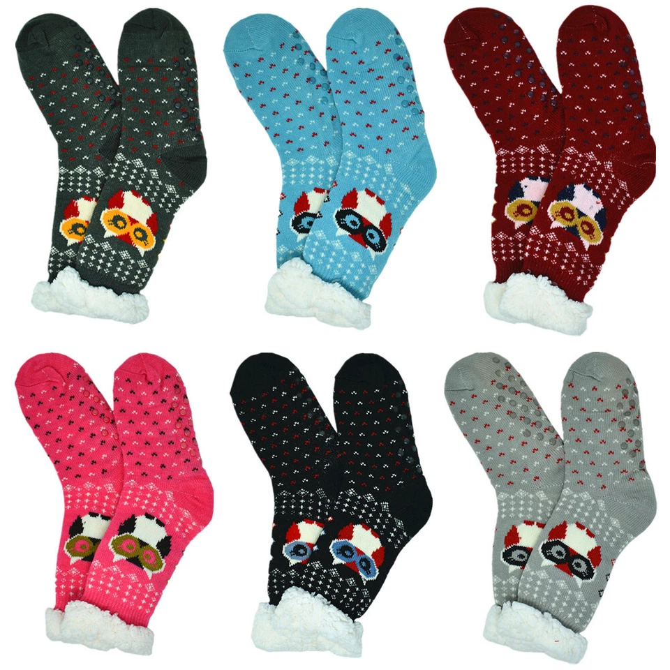 Womens Sherpa Thermal Fleece-lined Cozy Fuzzy Non-Skid Owl Slipper Socks LOT - Image 3 of 4