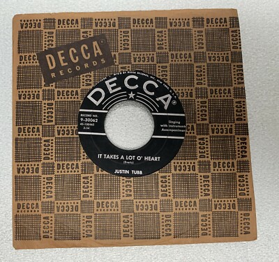 1956 Justin Tubb ''I'm Just Fool Enough/It Take A Lot O' Heart'' 45 RPM 7'' Record
