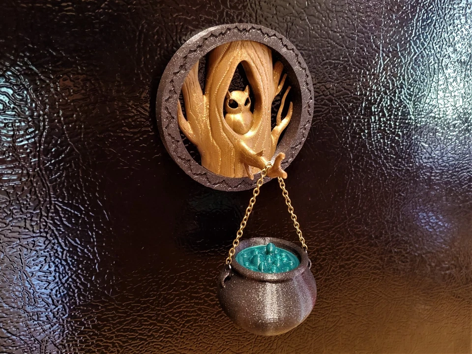 Ímã de árvore de caldeirão e coruja de bruxa - Geladeira assustadora e fofa de Halloween - Imagem 2 de 4