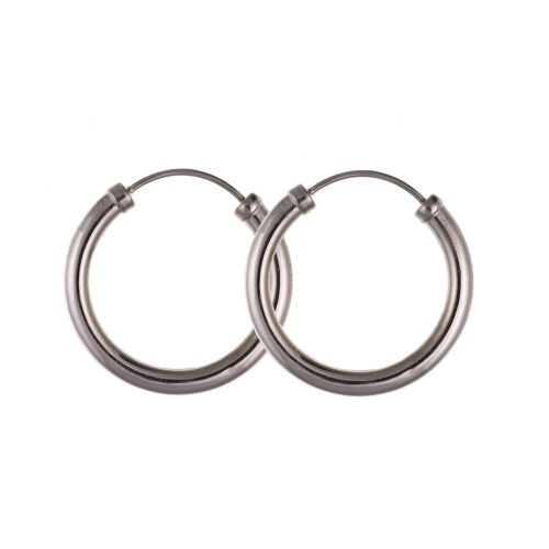 9ct White Gold Men's Pair Of Hoop Earrings 17 x 2.5mm Quality UK 375 Stamped NEW - Picture 1 of 2