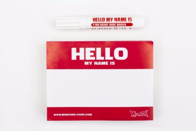 Montana Hello My Name Is Stickers 100 pack with 4mm Blk Permanent Marker - Red