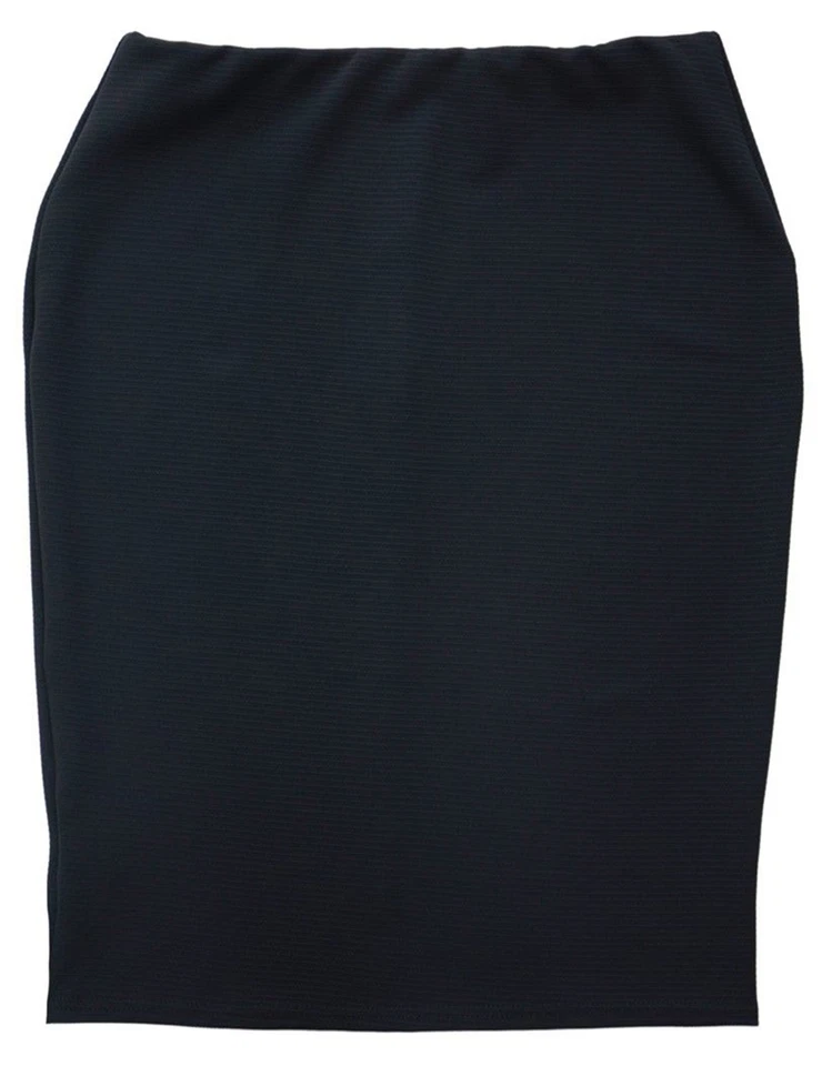 Black Stretch Knee Length Pull On Skirt Casual Work Elastic Waist New Ladies - Image 2 of 3