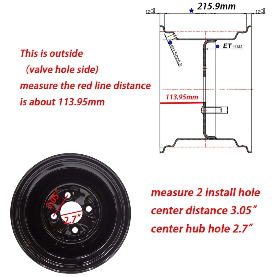 4 PACK 12x8.5 Rim Wheel fit Kubota RTV X900 X1100 X1120 X1140 4/110 XG850 12" Foto 2 de 4