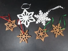Wooden Snowflakes Christmas Ornaments 6 ct Assorted Lot C9371