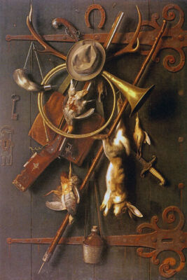 AFTER THE HUNT HUNTING GAME ANIMAL RIFLE 1885 PAINTING BY WILLIAM HARNETT REPRO 