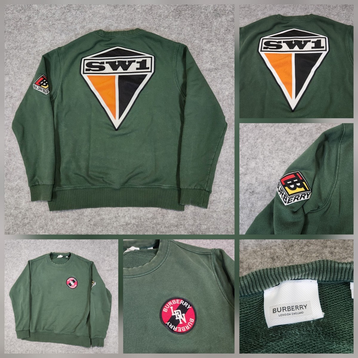 Burberry London Men S Small SW1 Green Embroidered Crewneck