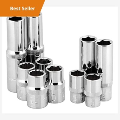 6100-Series Steel Socket Set, Large Size Markings, Knurled Rim, Corrosion-Resist